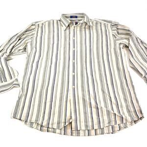 men's Pendleton shirt button down long sleeve top tan green blue stripe large